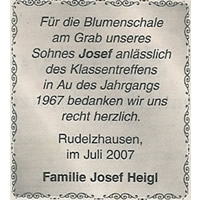 Josef Heigl - Danksagung